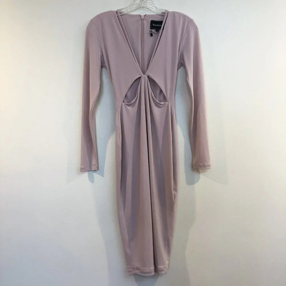 Nookie Revolve Cutout Long Sleeve Going Out Cream Blush Bodycon Mini Dress M - Picture 2 of 9